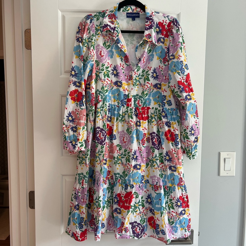 Multicolor Floral Long-Sleeve Tiered Dress